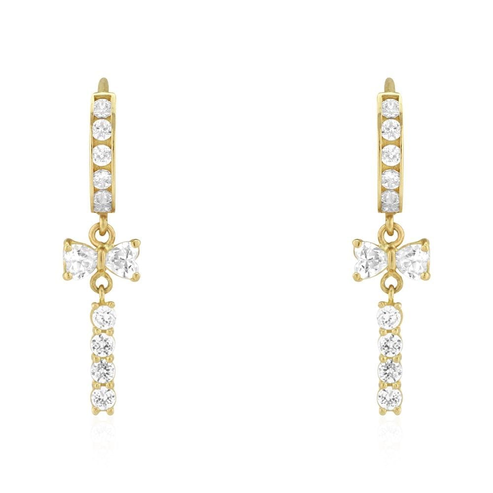 1.20Ct Created Diamond 14k Yellow Gold Bow Double Huggie Hoop Earrings