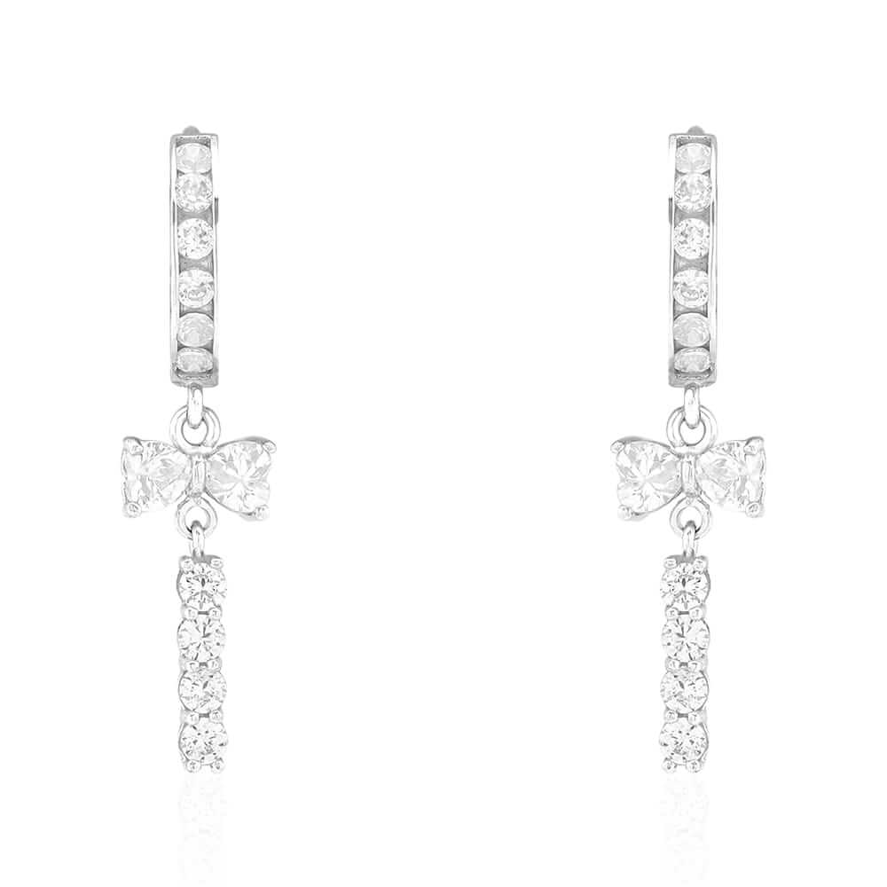 CZ 14k Yellow & White Gold Bow Double Huggie Hoop Earrings
