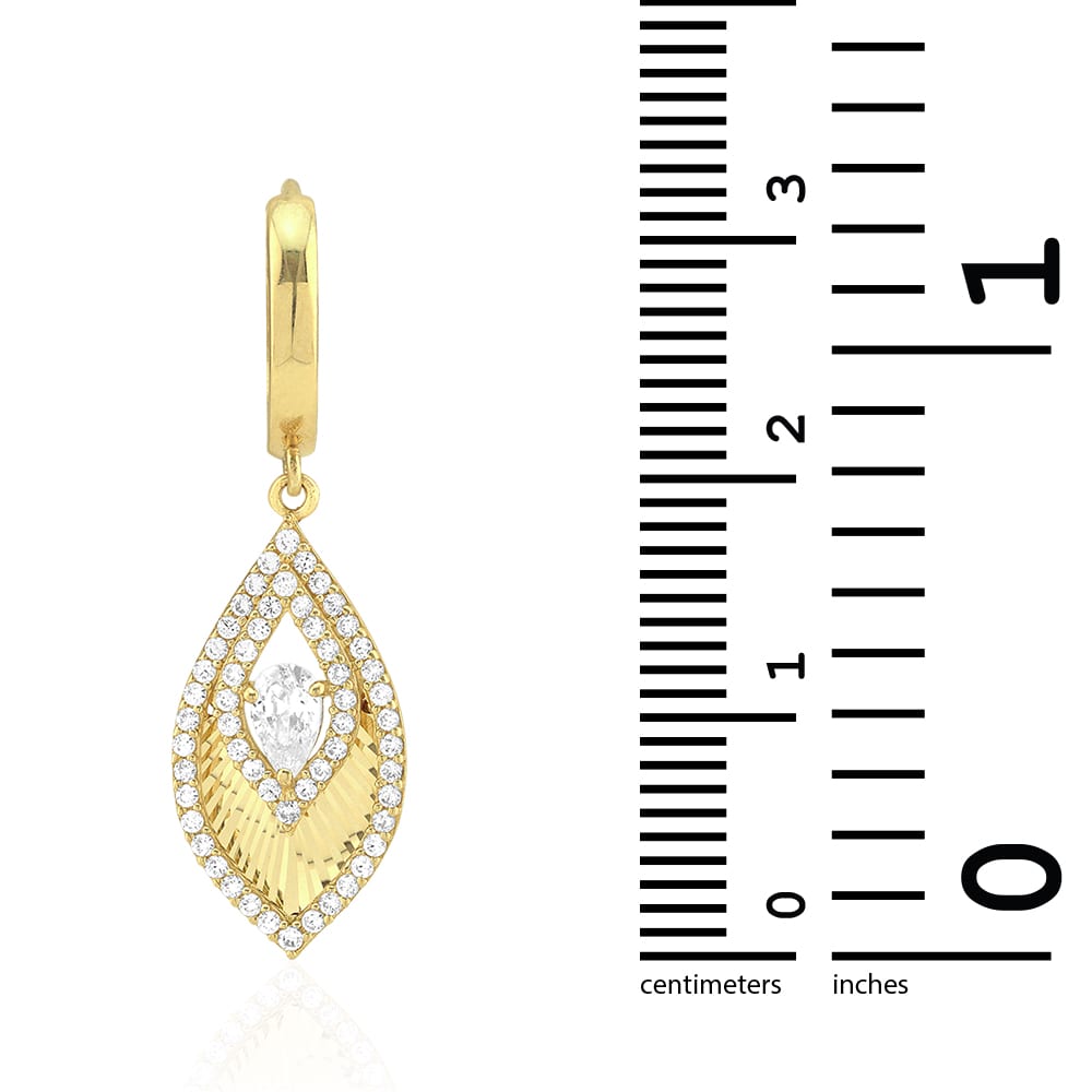 CZ 14k Yellow & White Gold Feather Huggie Hoop Earrings