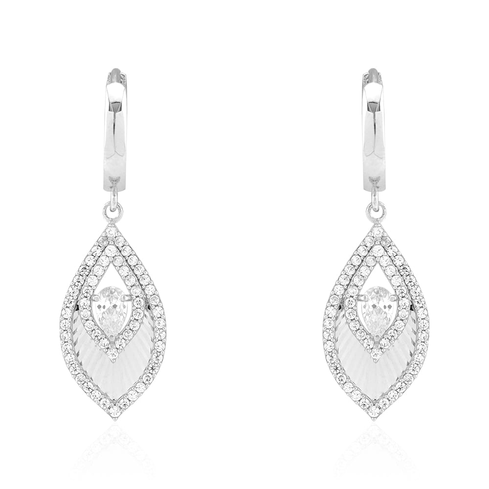 CZ 14k Yellow & White Gold Feather Huggie Hoop Earrings