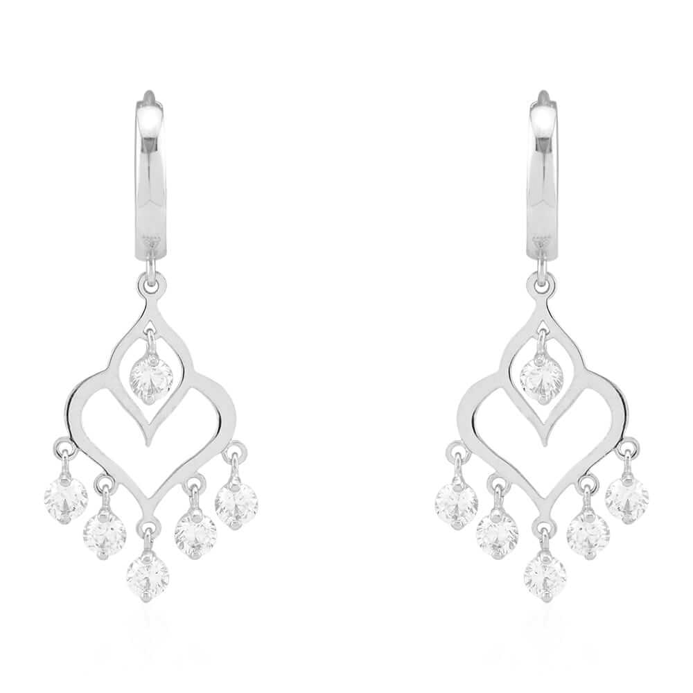 14k Yellow & White Gold CZ Chandelier Huggie Hoop Earrings