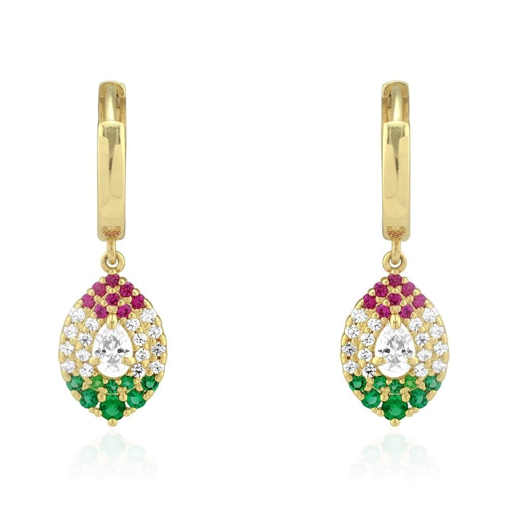 14k Yellow White Gold Multicolor CZ Huggie Hoop Earrings
