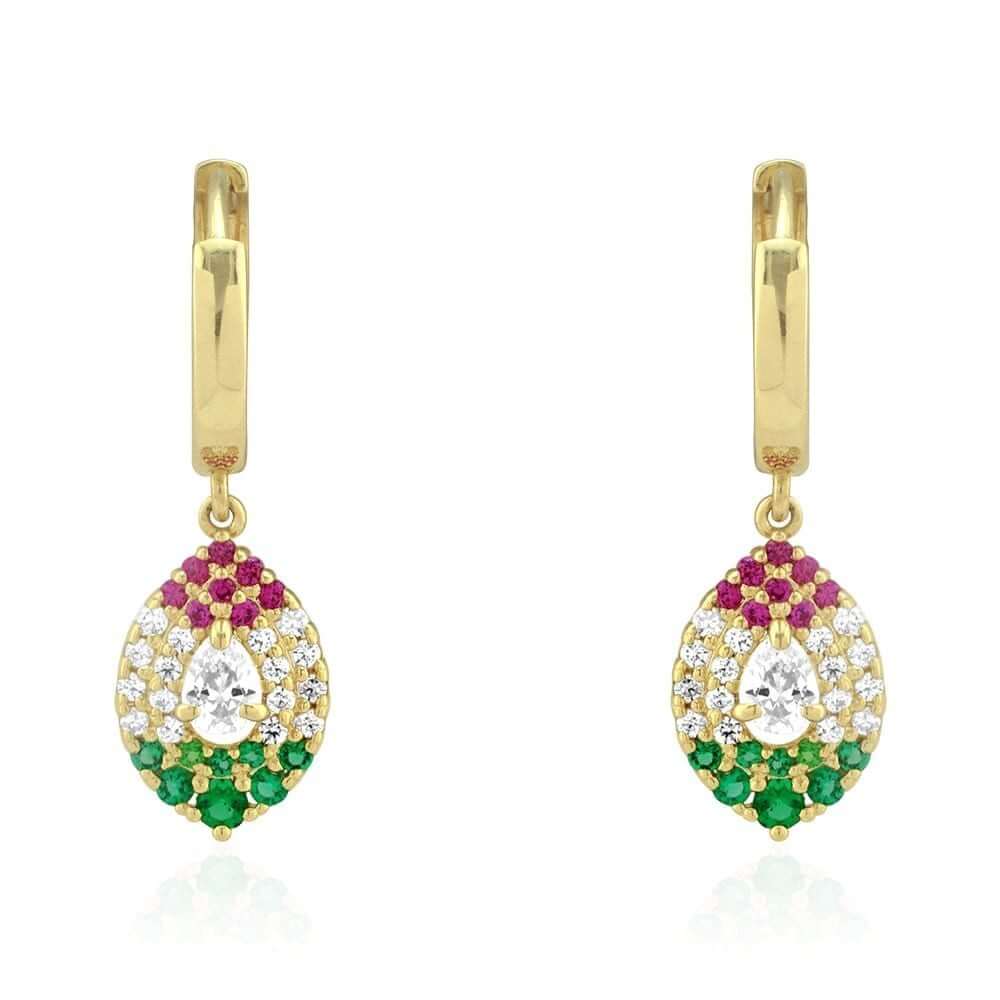 14k Yellow White Gold Multicolor CZ Huggie Hoop Earrings