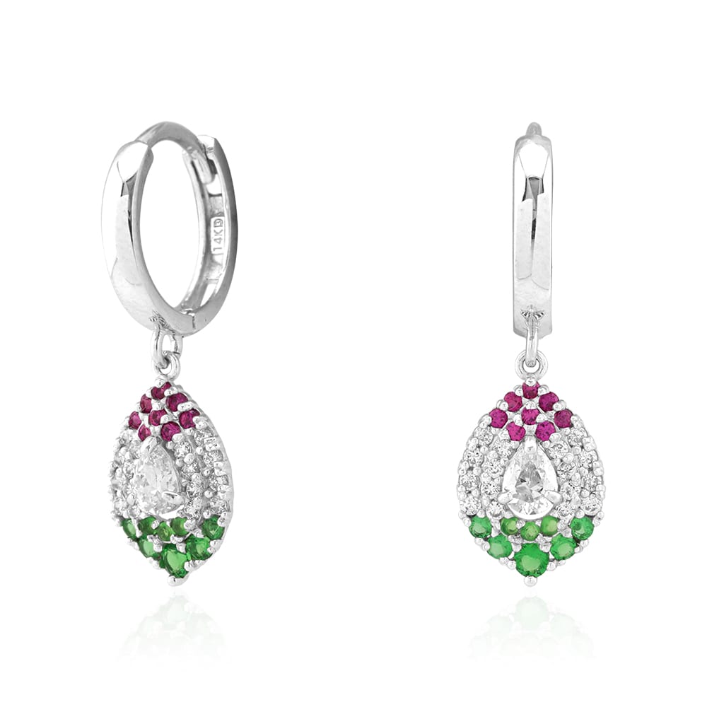 14k Yellow White Gold Multicolor CZ Huggie Hoop Earrings
