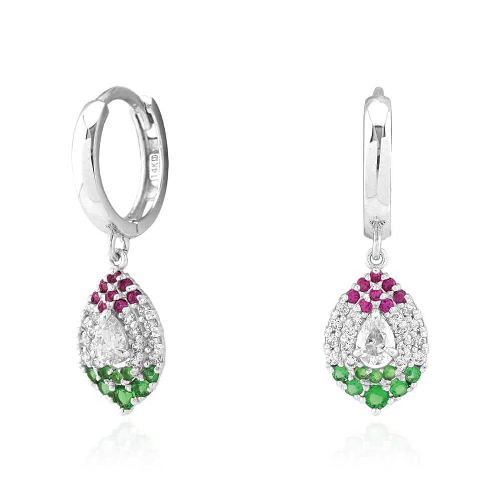 14k Yellow White Gold Multicolor CZ Huggie Hoop Earrings