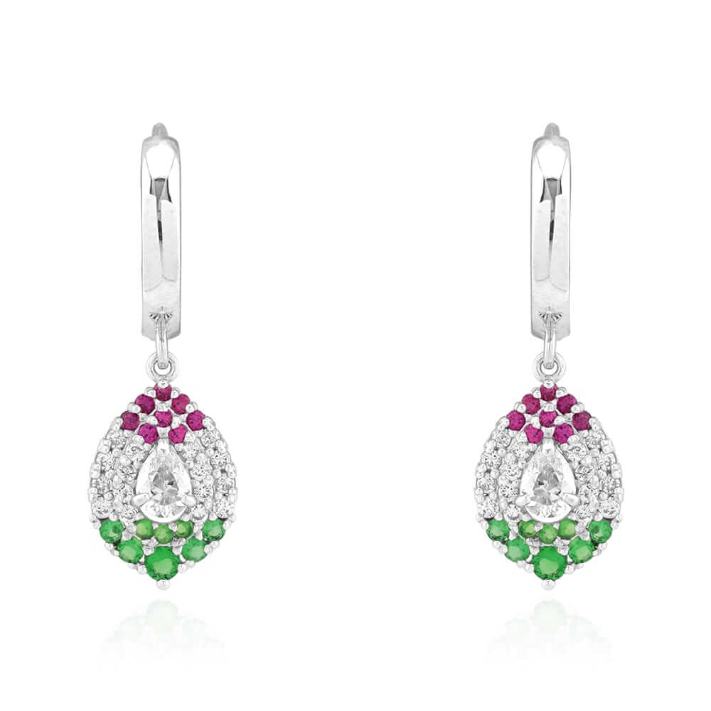 14k Yellow White Gold Multicolor CZ Huggie Hoop Earrings