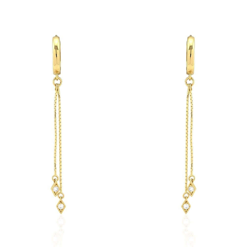 14K White Gold CZ Box Chain Huggie Hoop Earrings