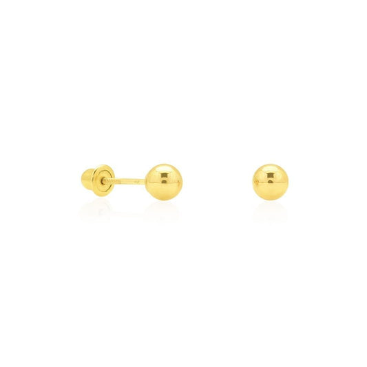 14K Yellow Gold Small Round Ball Stud Screwback Earrings 4mm