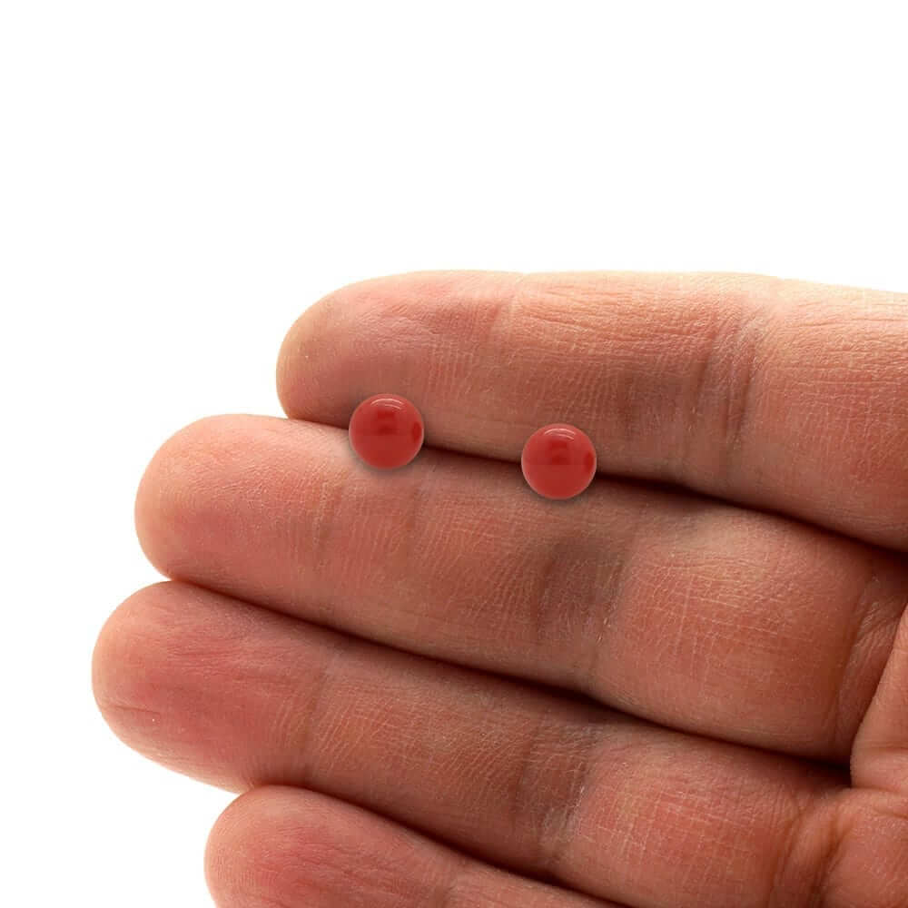 14K Yellow Gold Red Coral Ball Screw Back Stud Earrings 3mm-8mm