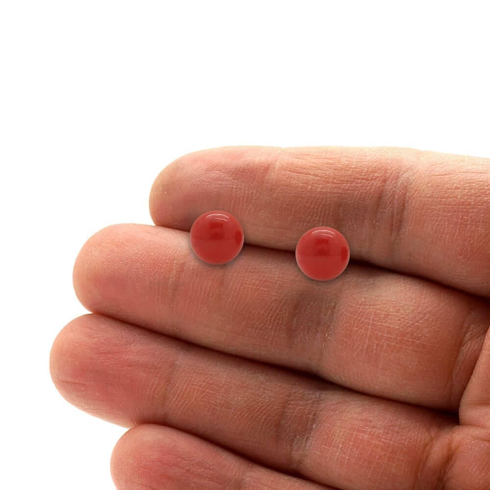 14K Yellow Gold Red Coral Ball Screw Back Stud Earrings 3mm-8mm