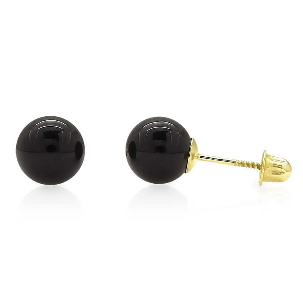 14k Yellow Gold Black Onyx Screw Back Ball Stud Earrings 3mm-8mm