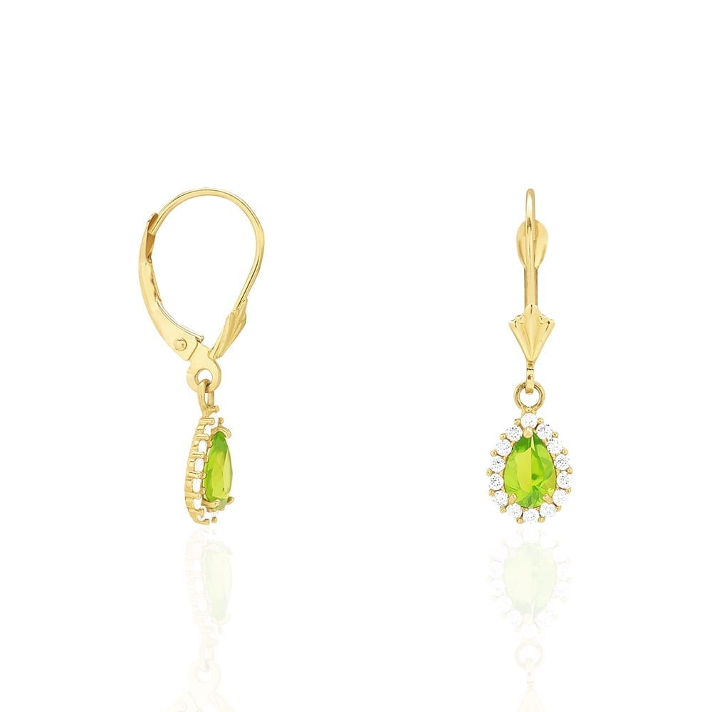 14K Gold Simulated Birthstone Halo Teardrop Leverback Earrings