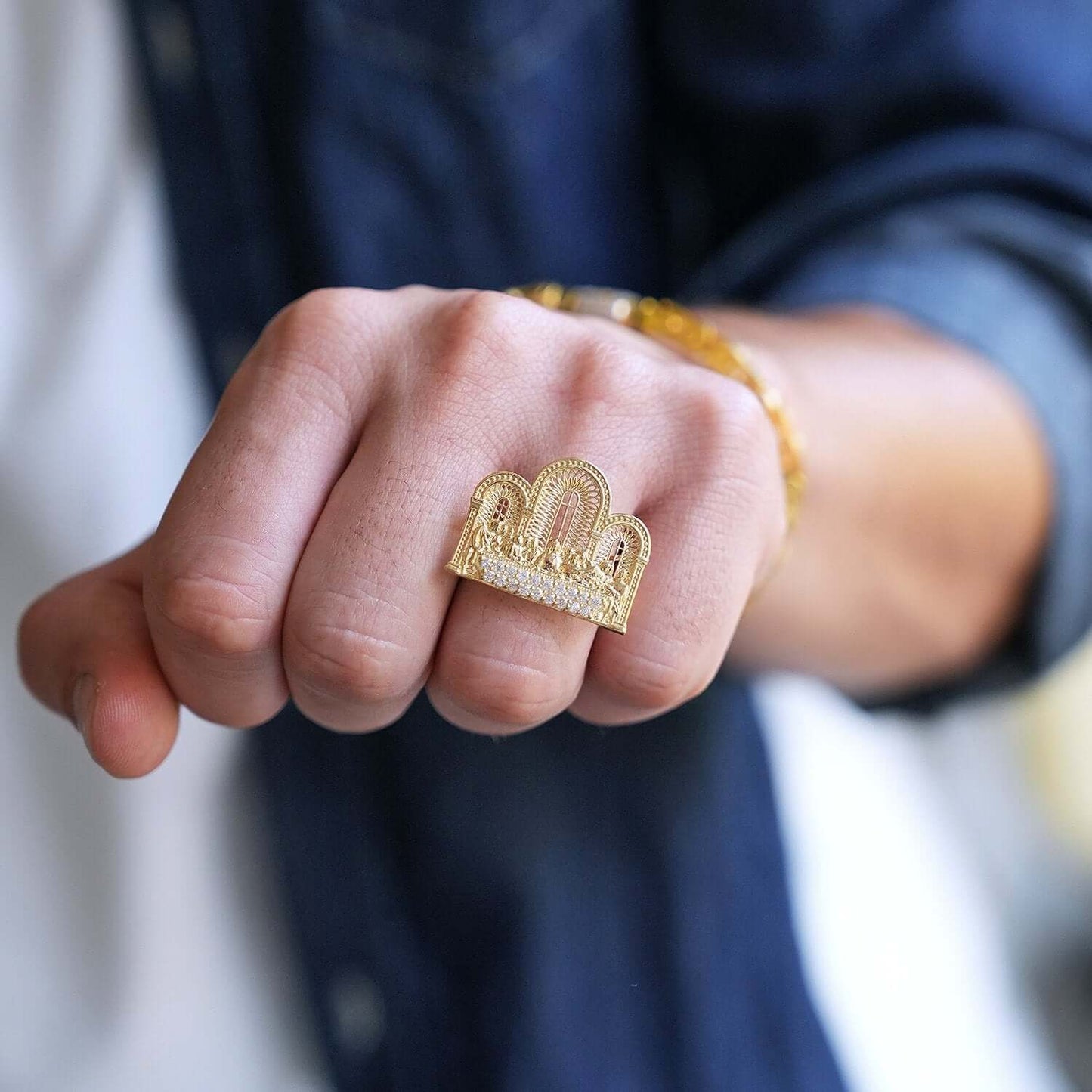 10K Gold Yellow CZ Last Supper With Arches Ring