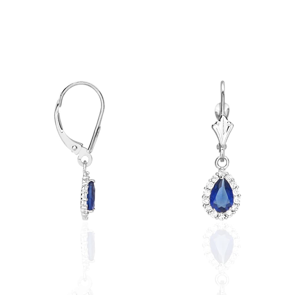 14K Gold Simulated Birthstone Halo Teardrop Leverback Earrings