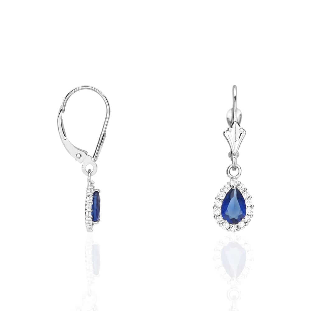 14K Gold Birthstone Halo Teardrop Leverback Earrings