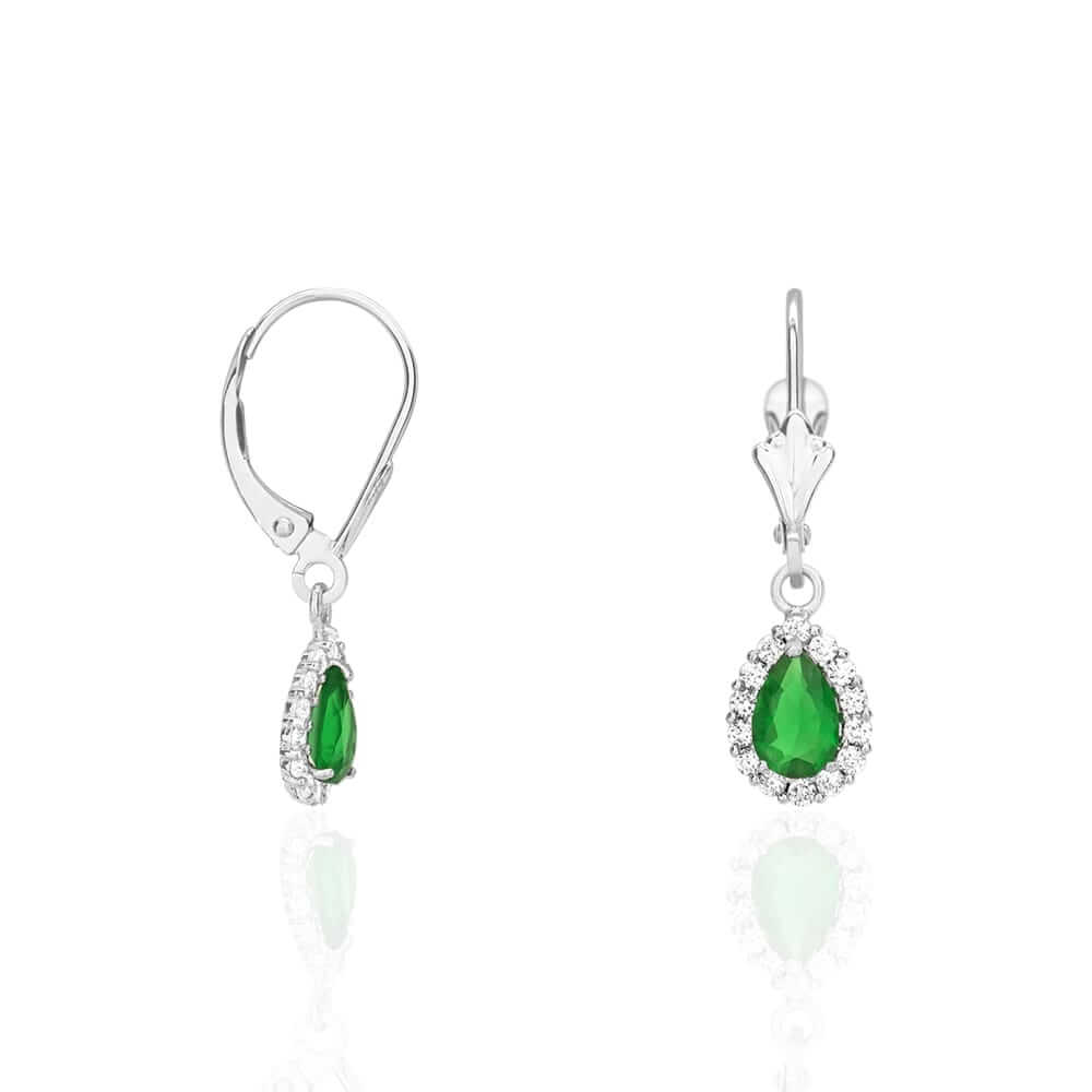 14K Gold Birthstone Halo Teardrop Leverback Earrings