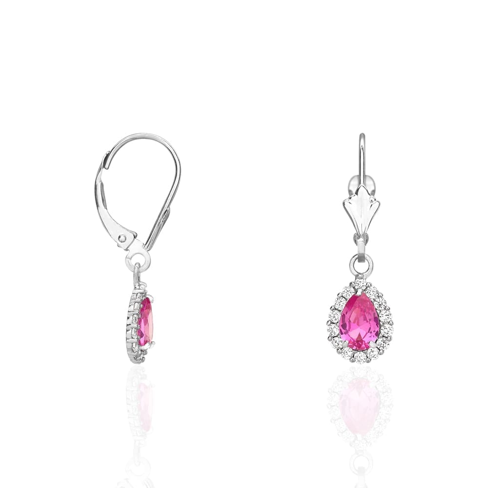 14K Gold Simulated Birthstone Halo Teardrop Leverback Earrings