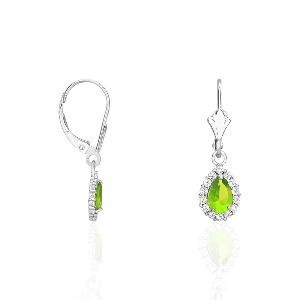 14K Gold Simulated Birthstone Halo Teardrop Leverback Earrings