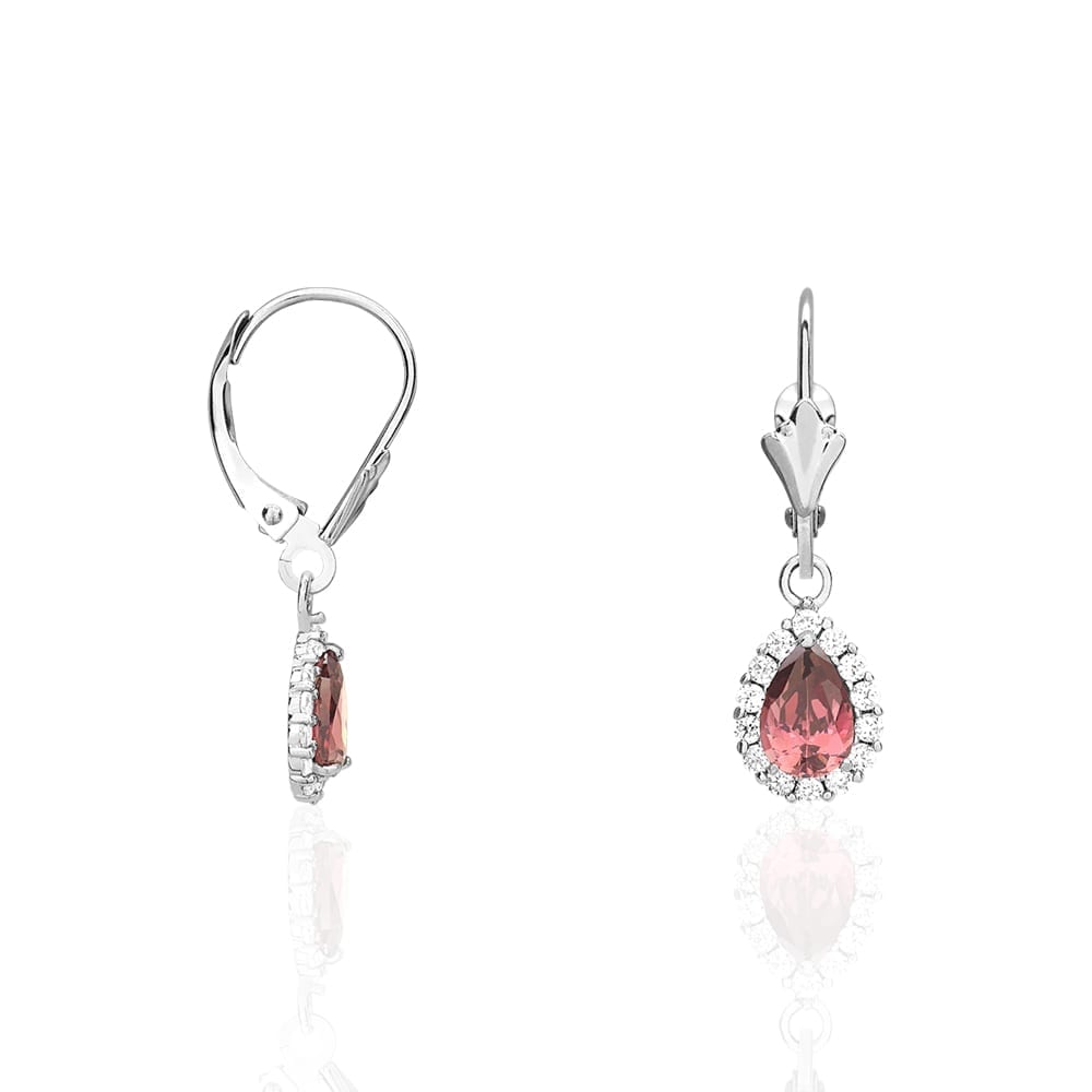 14K Gold Simulated Birthstone Halo Teardrop Leverback Earrings