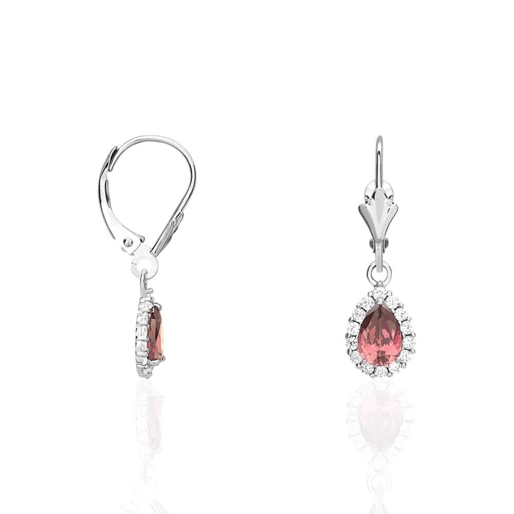 14K Gold Birthstone Halo Teardrop Leverback Earrings