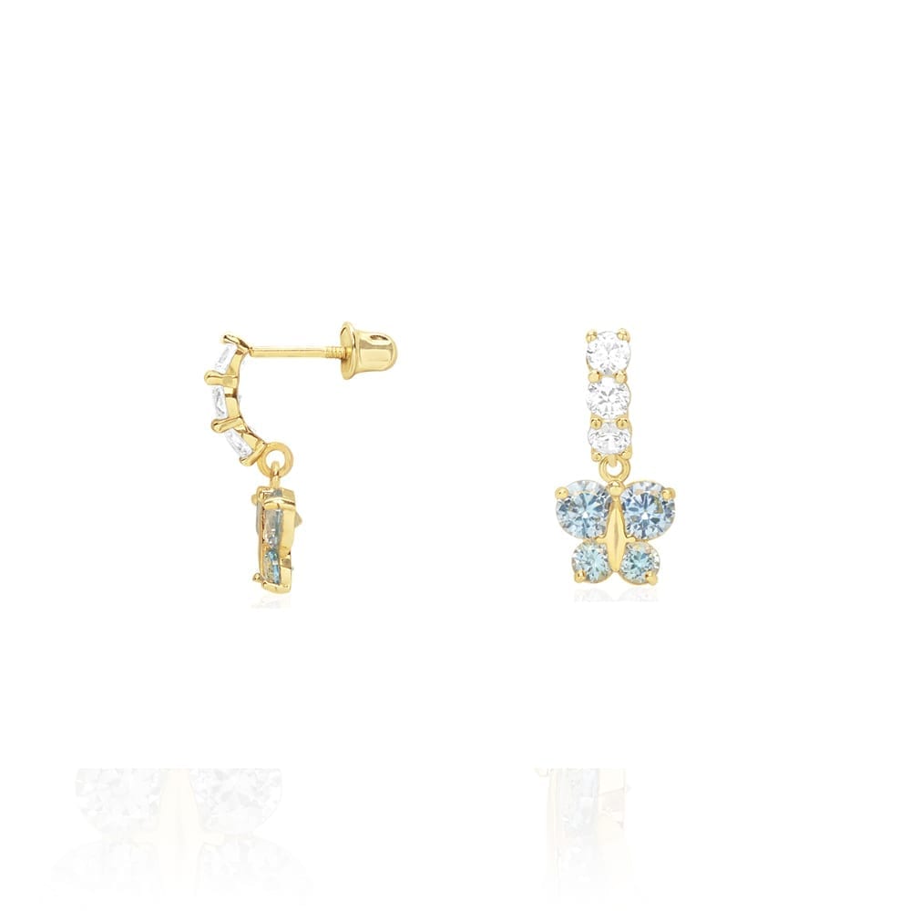 14K Yellow Gold CZ Birthstone Butterfly Earrings 15mm