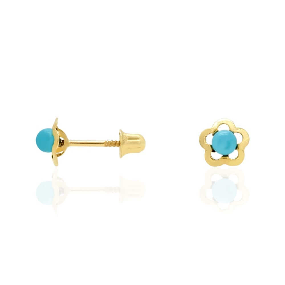14k Yellow Gold Flower Screw Back Stud Kid Earrings