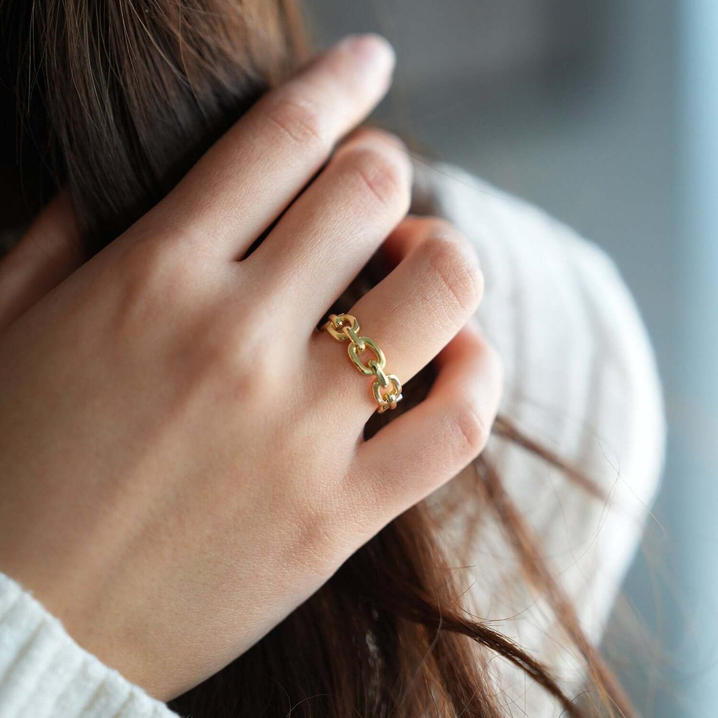 18K Yellow Gold Over Sterling Silver Chain Link Band Ring