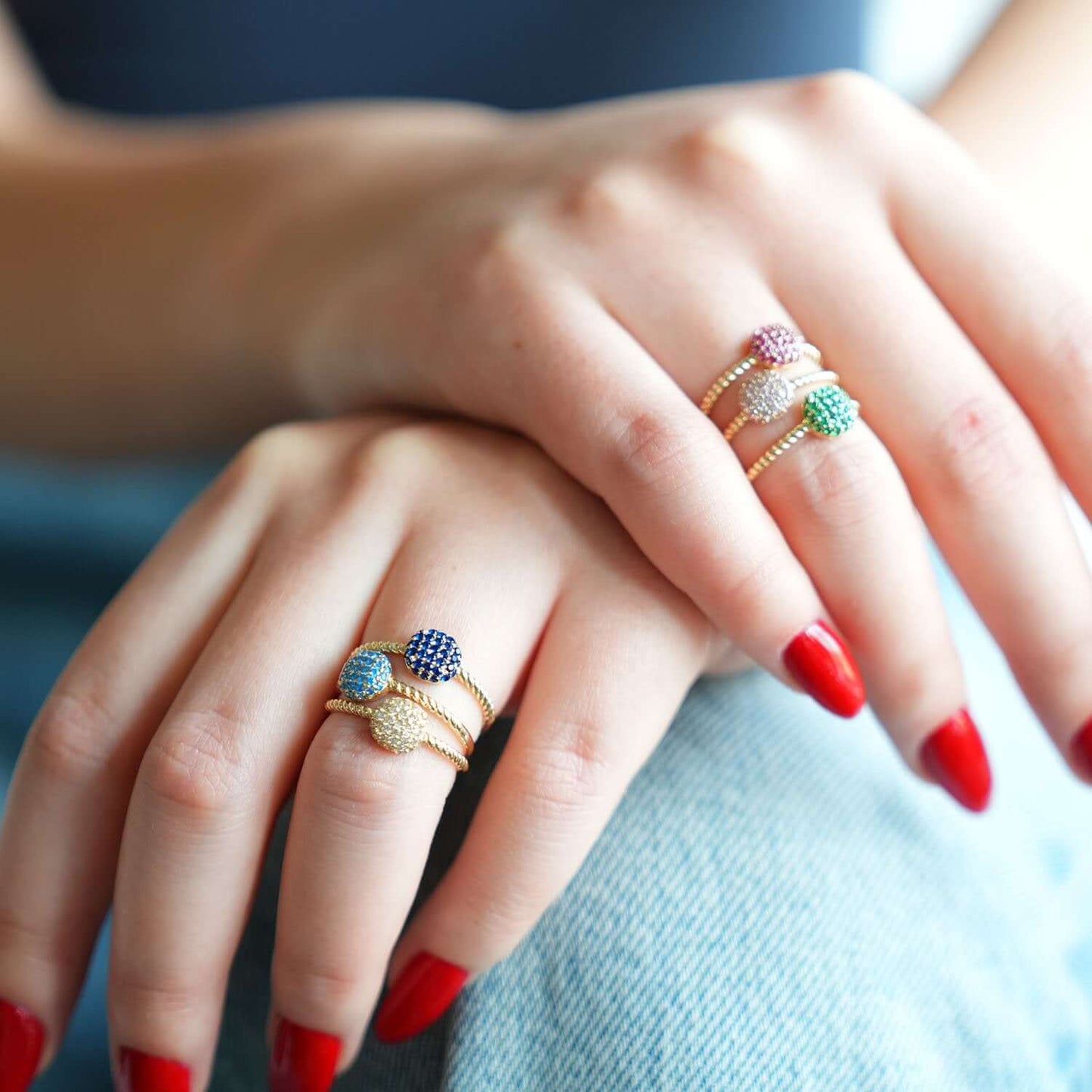 0.35CTW CZ 14K Real Gold Yellow Multiple Colors Cocktail Ring