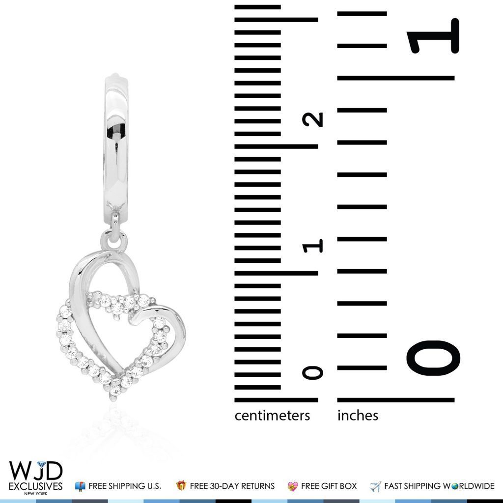 14k White Gold 1.20Ct Simulated Open Heart Dangle Huggie Hoop Earrings