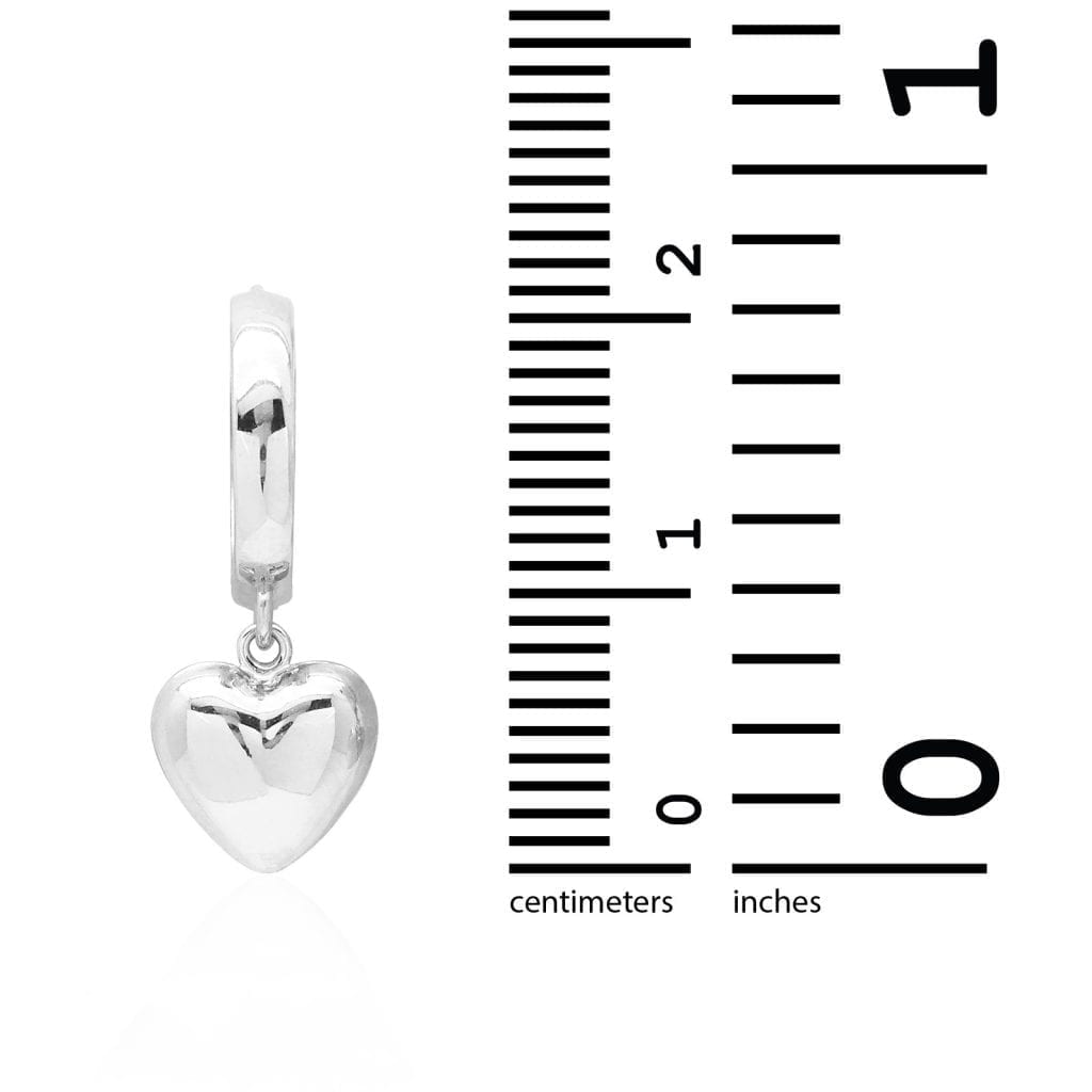 14k Yellow Gold White Gold Heart Drop Huggie Hoop Earrings 0.83"