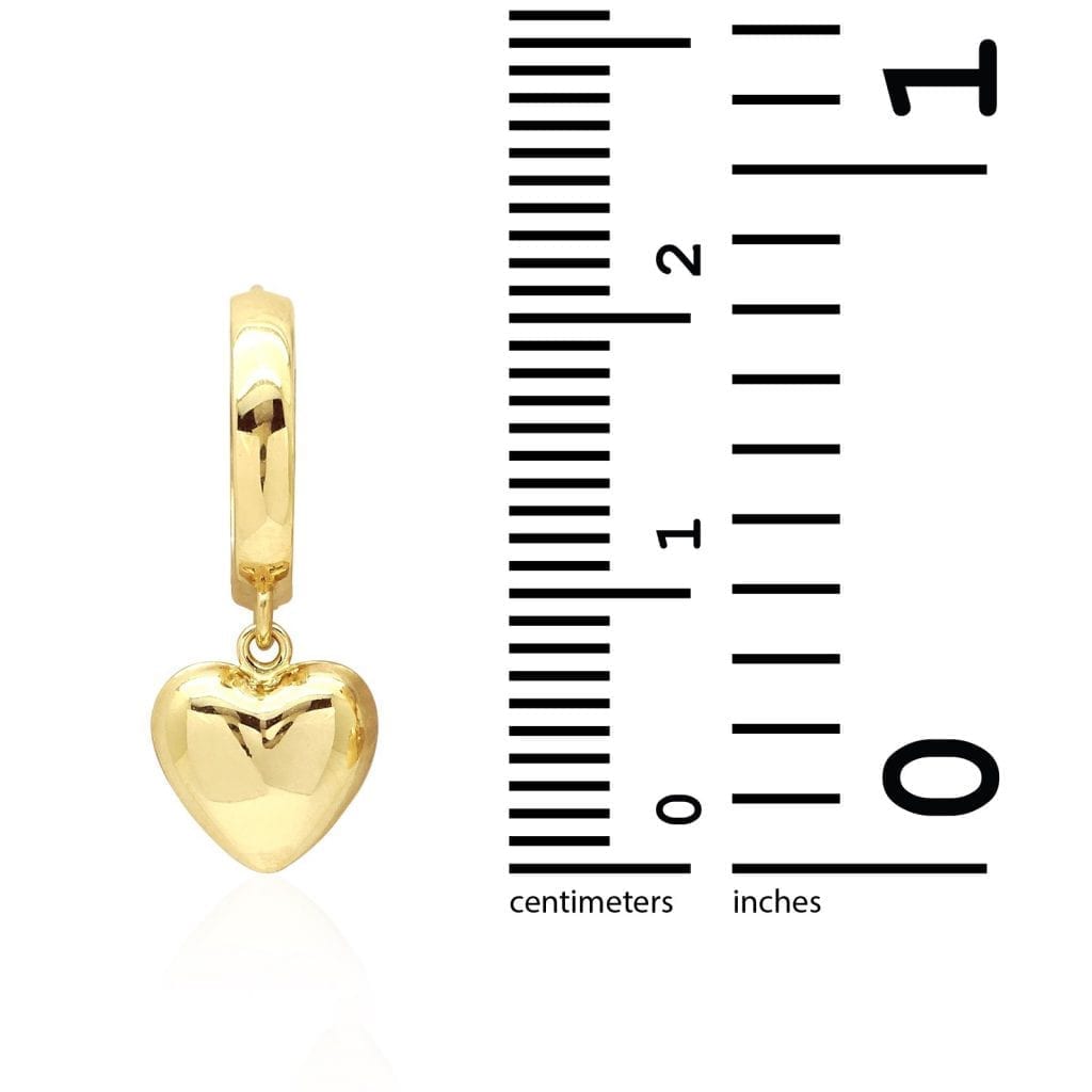 14k Yellow Gold White Gold Heart Drop Huggie Hoop Earrings 0.83"