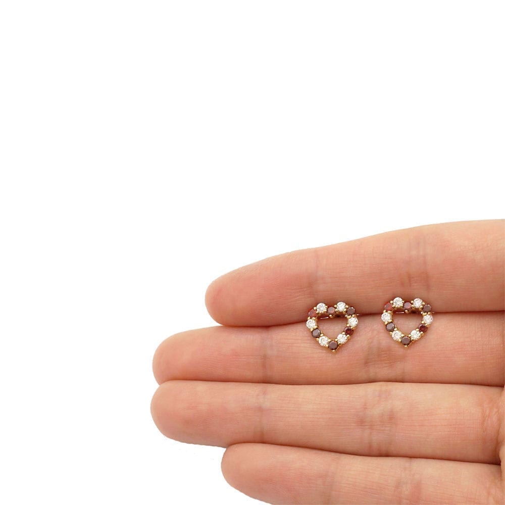 14k Yellow Gold CZ & Birthstone Heart Screw Back Stud Earrings