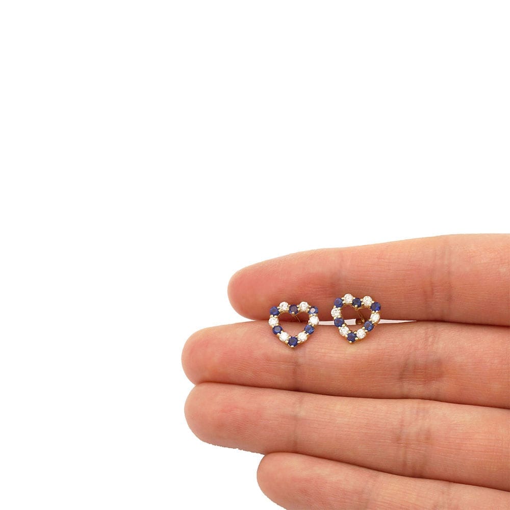 14k Yellow Gold CZ & Birthstone Heart Screw Back Stud Earrings