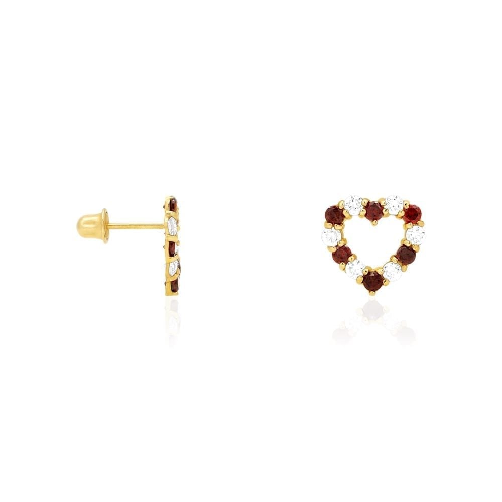 14k Yellow Gold CZ & Birthstone Heart Screw Back Stud Earrings