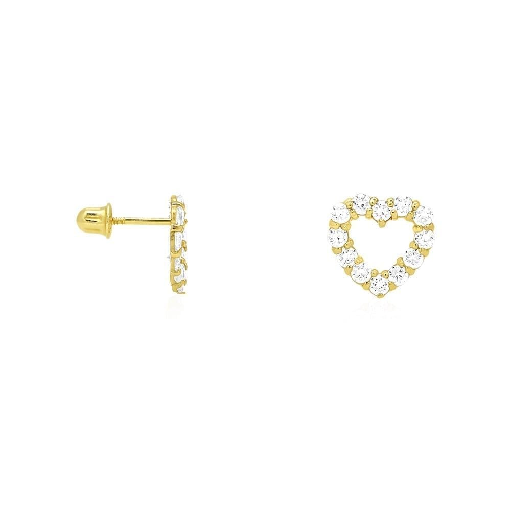 14k Yellow Gold CZ & Birthstone Heart Screw Back Stud Earrings