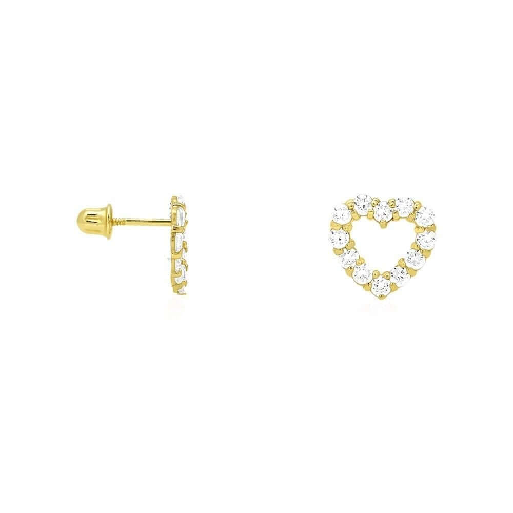 14k Yellow Gold CZ & Birthstone Heart Screw Back Stud Earrings