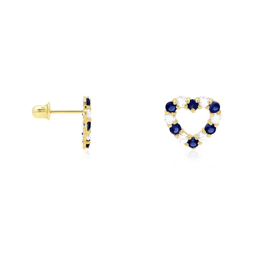 14k Yellow Gold CZ & Birthstone Heart Screw Back Stud Earrings
