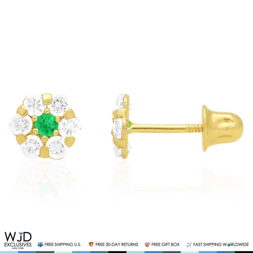 Kids 14K Yellow Gold Birthstone Flower Screw Back Earrings 5mm