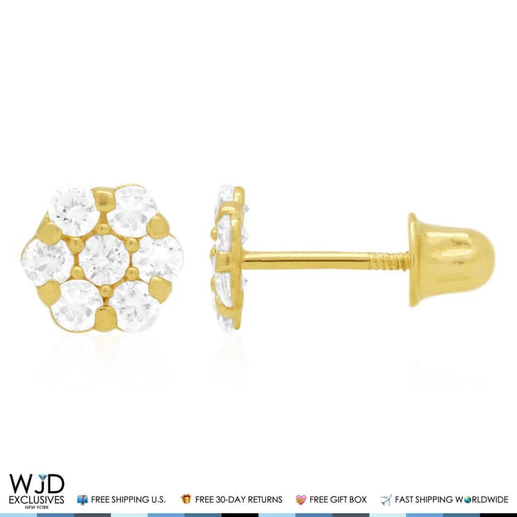 14K Gold Yellow Birthstones Flower Screw Back Stud Earrings 5mm