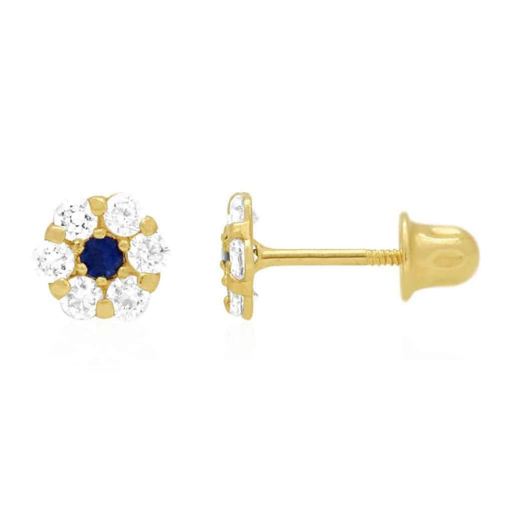Kids 14K Yellow Gold Birthstone Flower Screw Back Earrings 5mm