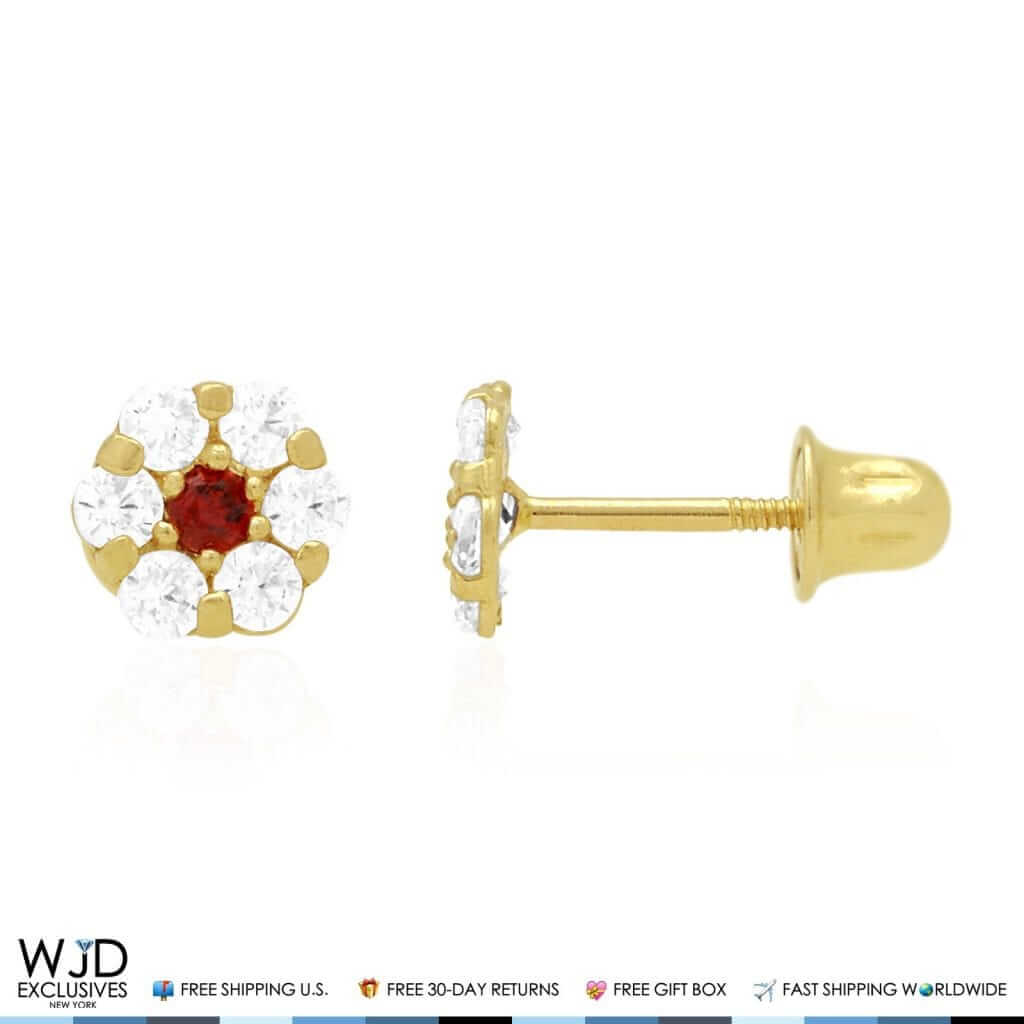 Kids 14K Yellow Gold Birthstone Flower Screw Back Earrings 5mm
