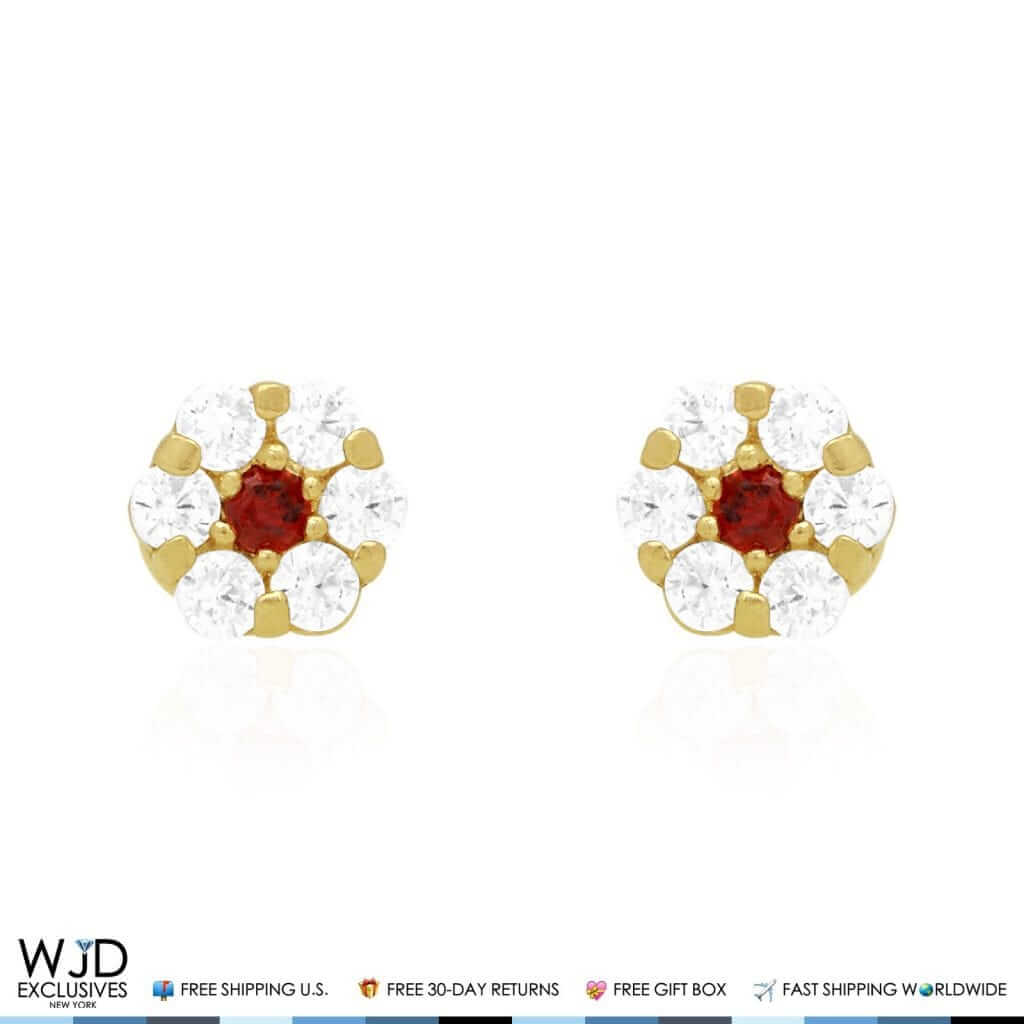 Kids 14K Yellow Gold Birthstone Flower Screw Back Earrings 5mm