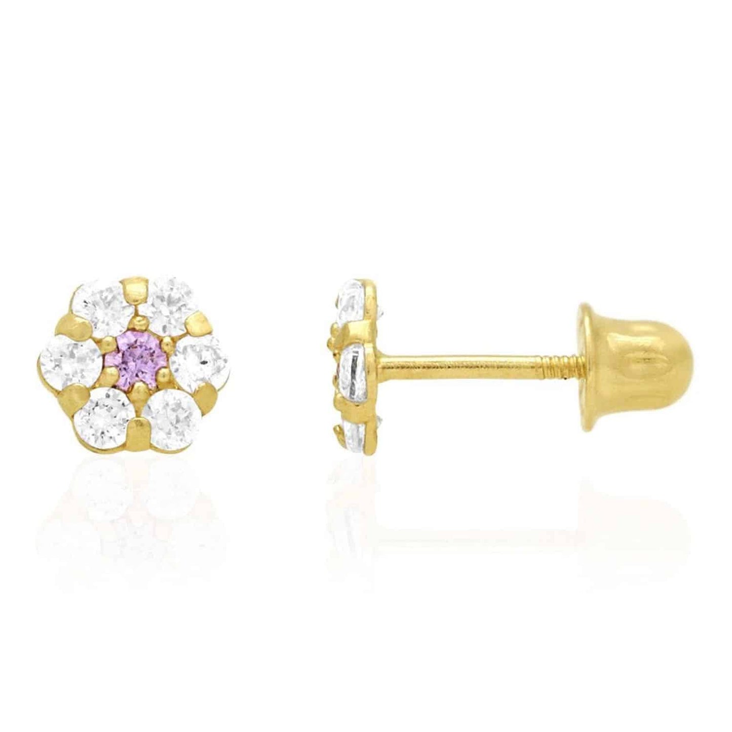 14K Real Gold Yellow Birthstone Flower Cluster Screw Back Stud Earrings 8mm