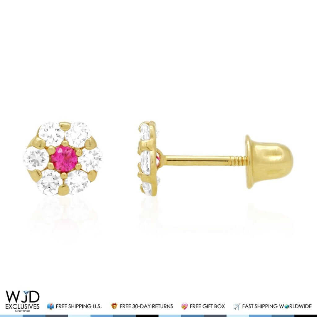 Kids 14K Yellow Gold Birthstone Flower Screw Back Earrings 5mm