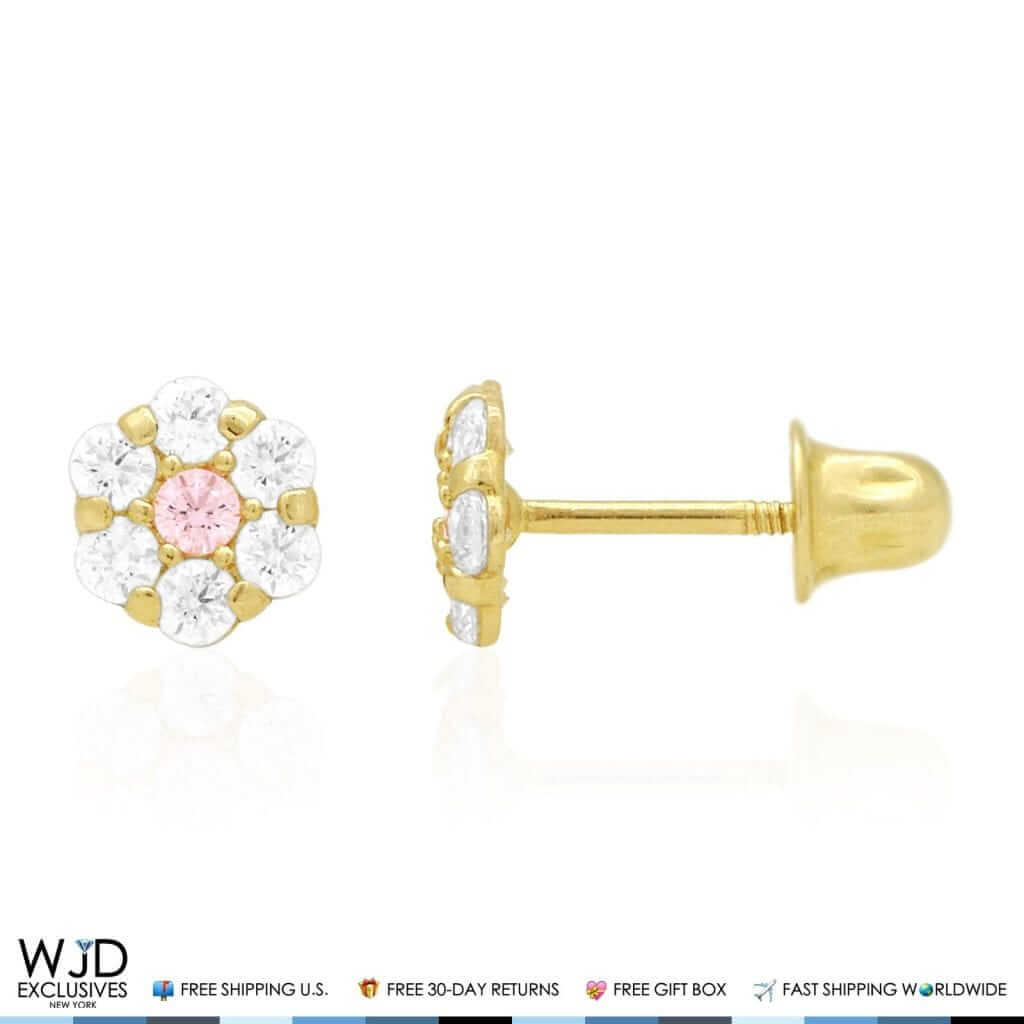 Kids 14K Yellow Gold Birthstone Flower Screw Back Earrings 5mm