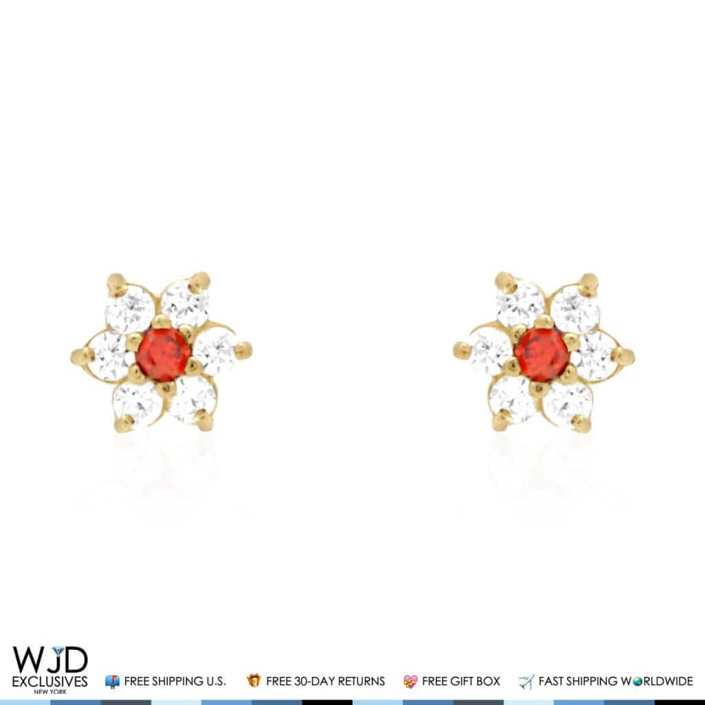 Kids 14K Gold .50Ct Birthstone Flower Cluster Screwback Stud Earrings
