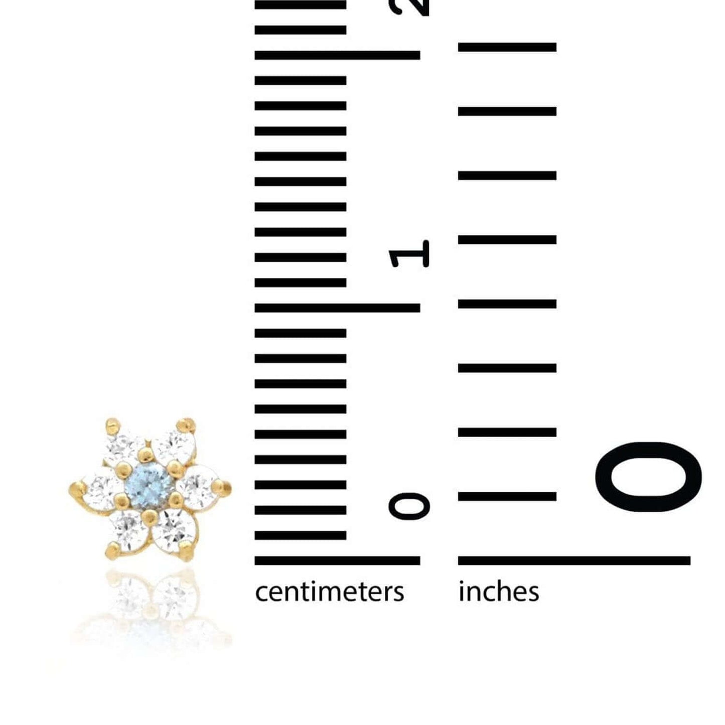 14k Gold CZ Aquamarine Flower Cluster Screwback Stud Earrings