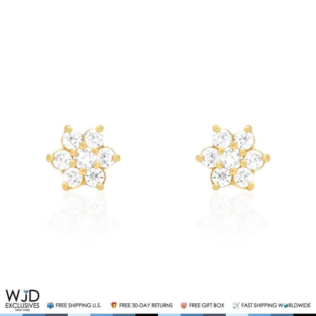 Kids 14K Gold .50Ct Birthstone Flower Cluster Screwback Stud Earrings