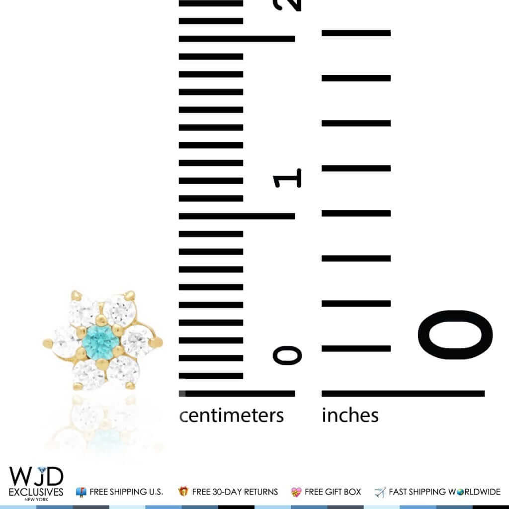 14k Gold CZ Blue Topaz Flower Cluster Screwback Stud Earrings