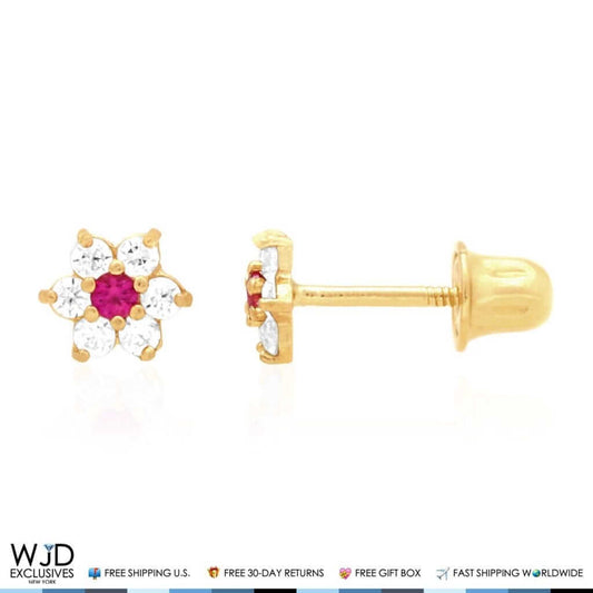 14k Gold CZ & Citrine Flower Cluster Screwback Stud Earrings